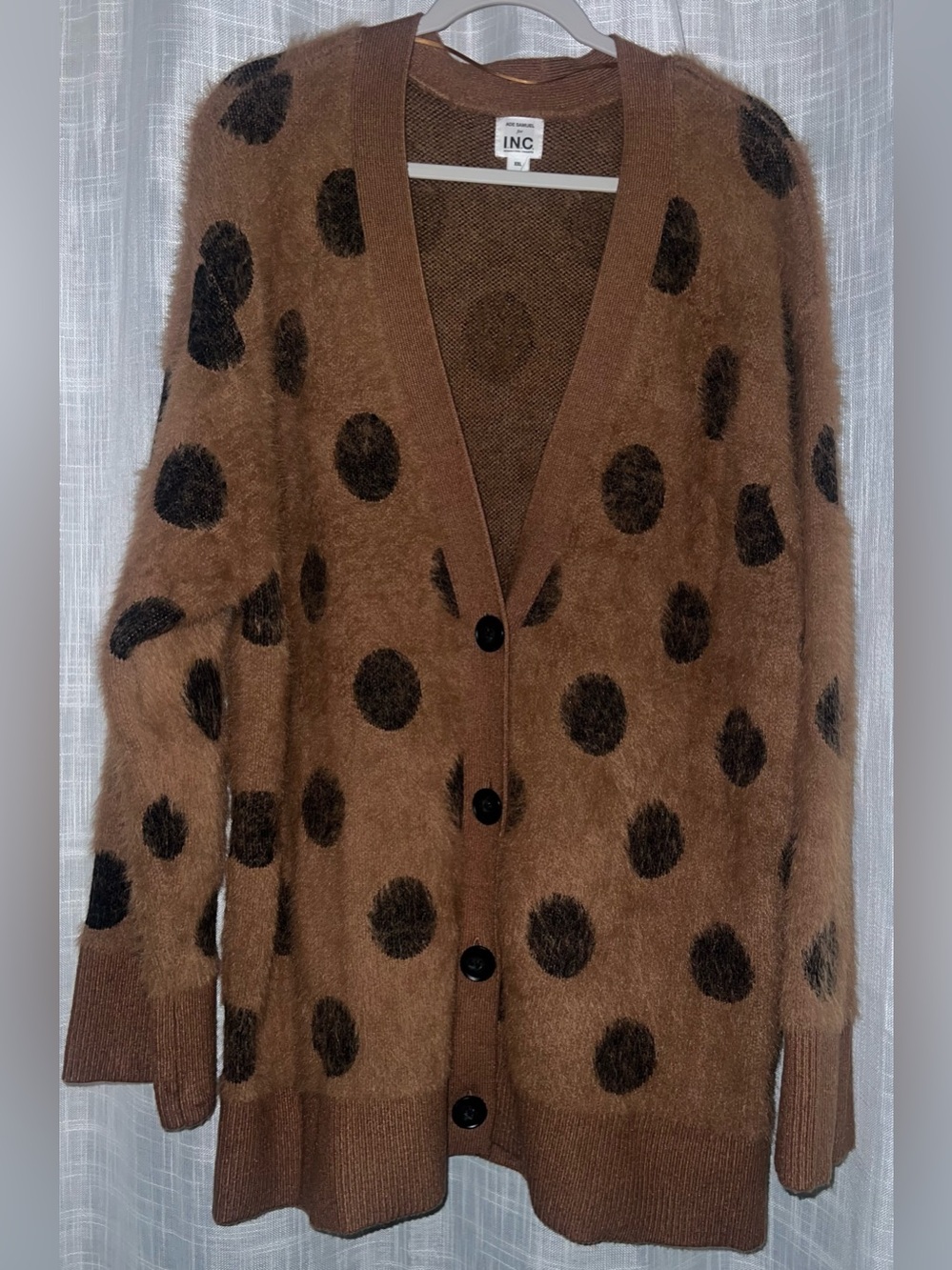 NWOT Ade Samuel for INC brown and black Polka-Dot Boyfriend Cardigan XXL